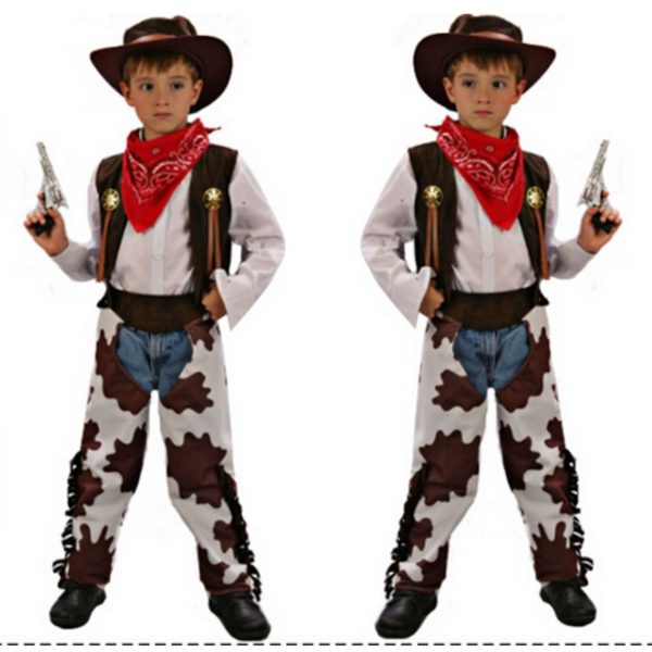 110-140cm Halloween Cosplay fashion Clothing 4 pcs set kid boy girl cowboy Costume