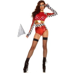 Black and Red 2 Color High Waist Sexy Car Racing Costume Women Long Sleeve Sexy racing girl Top+Bra+Shorts+Belt
