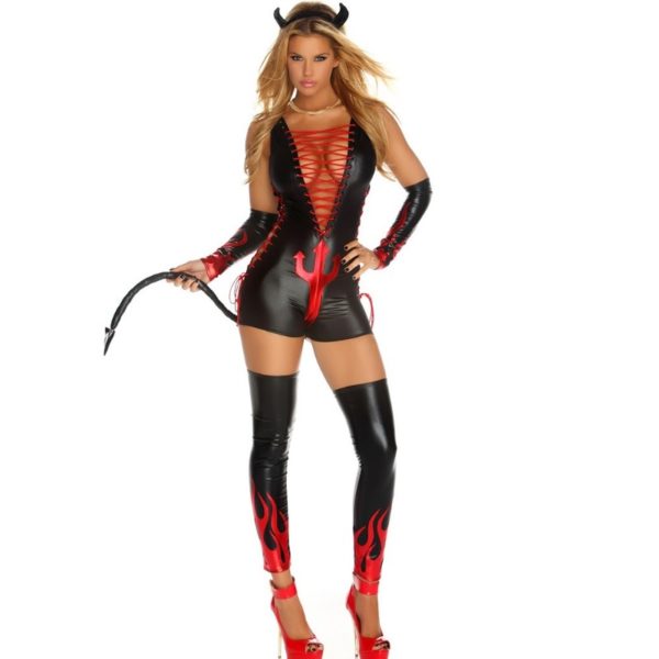 Black and Red Faux Leather Jumpsuits Erotic Leotard Costumes Catsuit Lace Up Catwoman Costume
