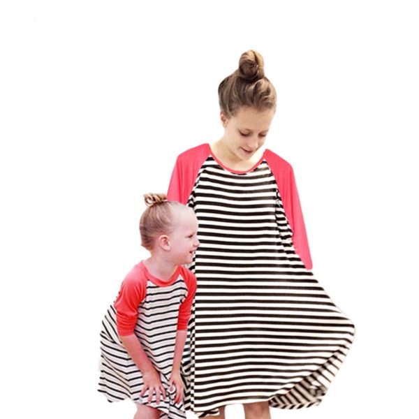 Casual style striped long sleeve dress vestido mother daughter dresses