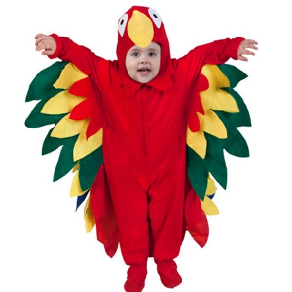 Children Christmas Costume Colorful Red Parrots Jumpsuit Animals Birds Cosplay Costume