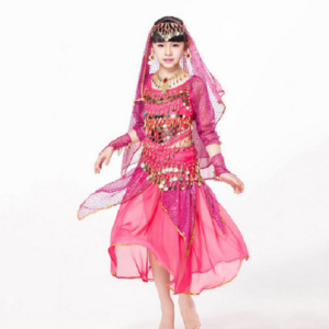 Children’s Day Belly Dance Indian Child Costume Chiffon Coins Belt, Dance Pants Kids Indian Dance Costumes