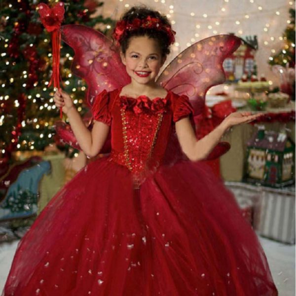 Christmas Girls Dress Red Blue Princess Costume With Shawl Girls Dresses winter dress