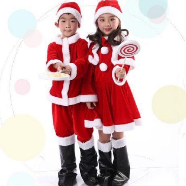 Christmas costume for kids Xmas Santa Claus costumes warm safe pleuche sets gift