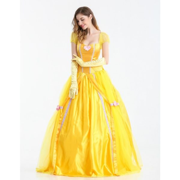 Fantasia Women Halloween Cosplay Southern Beauty And The Beast Adult Princess Belle Costume Yellow Long Dress