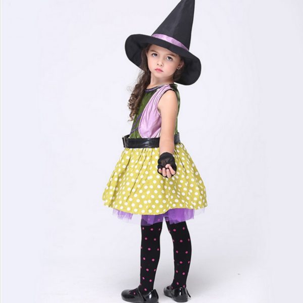 Halloween Party Witch Christmas Stage Performance Cosplay Costume Girls Children Dress With Hat Outfit Suit