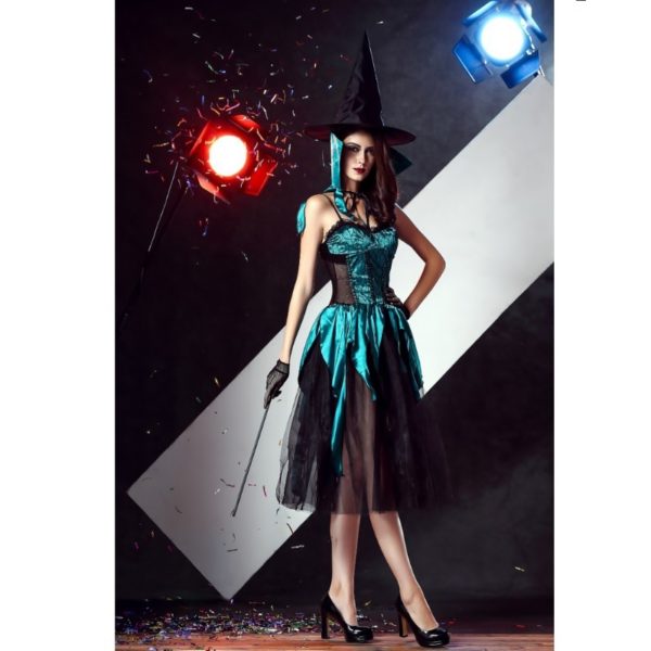 Halloween Witch Costume For Women Long Dress Cosplay Gothic Witch Clothes Outfits