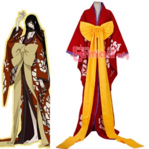 Holic Ichihara Yuuko Cosplay Women Red Long Floral Kimono Dress