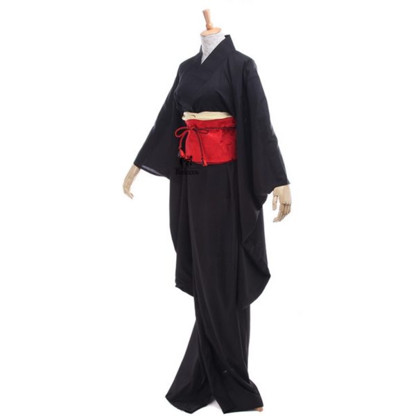Japanese Kimono Women Traditional Black Yukata Cosplay Costumes Obi Belt Evening Dresses
