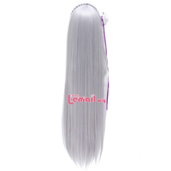 Life in a different world from zero Emilia Cosplay Wigs Long Silver Synthetic Hairs