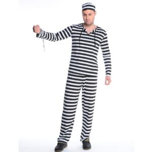 Mens Prisoner Costume Adult Halloween Costume for Men Black and White Stripes Party Fancy Costume