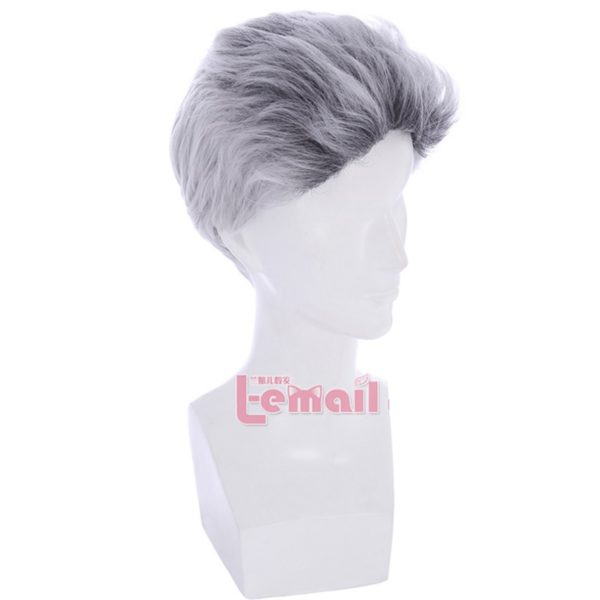 Men’s Anime Gray Mixed Cosplay Wigs Handsome Synthetic Short Hairs