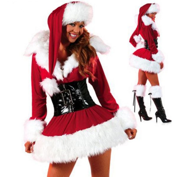 New Year New Arrival Sexy Christmas Costumes For Women Red Long sleeve Strapless Dress Christmas