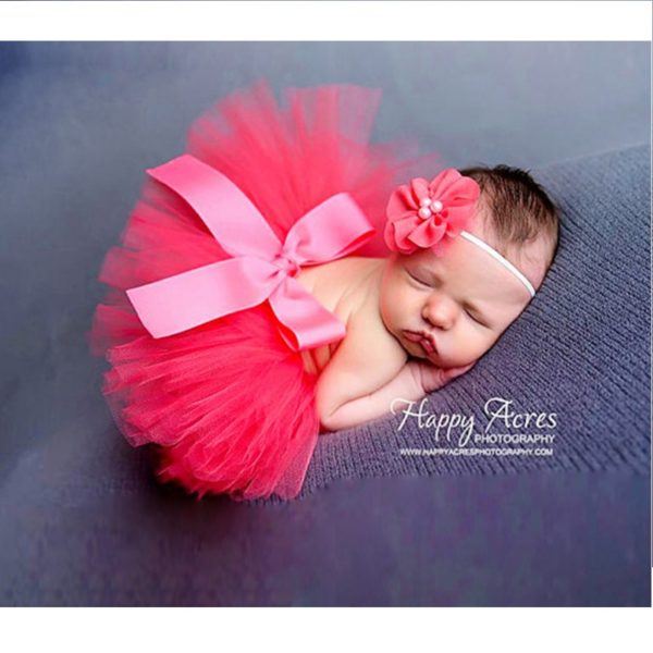 Newborn photography props outfit Soft tutu skirt with Flower headband baby girl dress