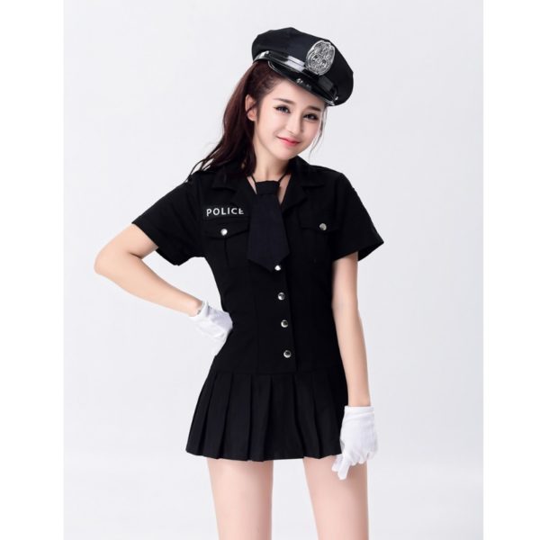 Police women costume role playing Cop Costume with Button Front Dress + Belt +Hat