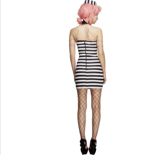 Prisoner Costume Women Sexy Convict Black And White Stripes Outfit Adult Funny Halloween Fantasia Fancy Dress
