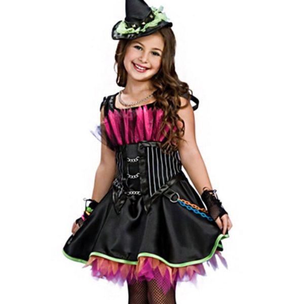 Red Black Witch Costume Girls Cosplay Christmas Halloween Fancy Dresses