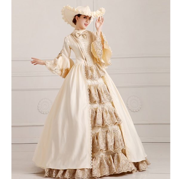 Royal Ladies Medieval Renaissance Victorian Dresses Champagne Masquerade Costumes Queen Ball Gowns For Ladies