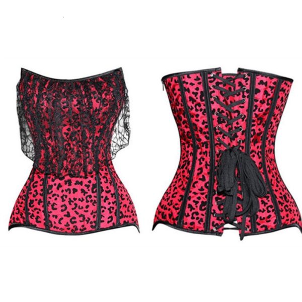 Sexy Corsets And Bustiers Lace Up Leopard Overbust Waist Slimming Steampunk Corset