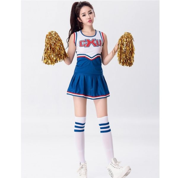 Sexy High School Cheerleader Costume Cheer Girls Uniform Party Outfit Tops with Skirt