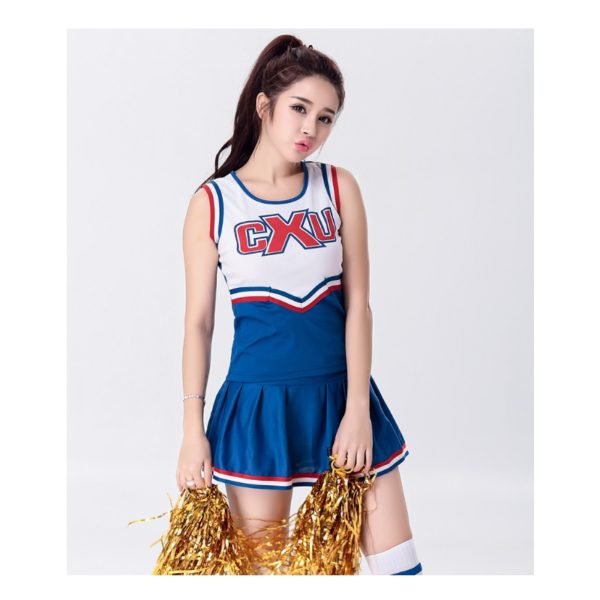 Sexy High School Cheerleader Costume Cheer Girls Uniform Party Outfit Tops with Skirt