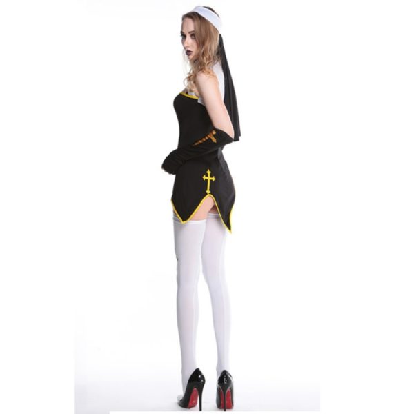 Sexy Nun Costume Adult Women Cosplay Dress With Black Hood For Halloween Costume Sister Cosplay Party Costume
