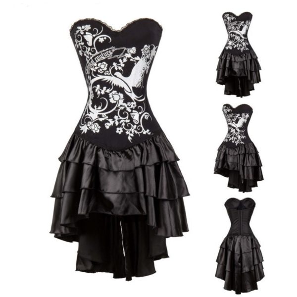 Sexy Overbust Corset And Bustier Lace Evening Women Casual Dress Push Up Gothic Corset Dress With Skirt
