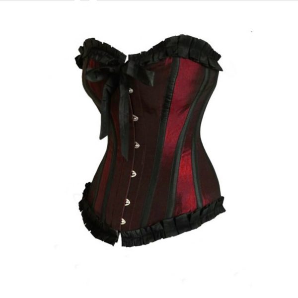Steel Boned Overbust Corset Lace Up Women Corselet With Bow Tummy Control Waist Cincher