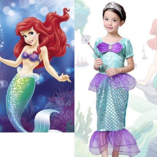 The Little Mermaid Kids Girls Dress Princess Cosplay Halloween Costume Hot