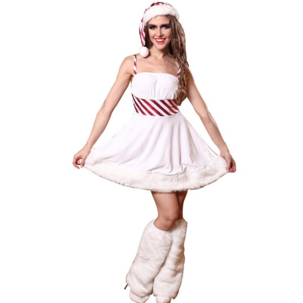 White Fantasy Christmas Costume Women Santa Costume Sexy Cosplay Halloween Fancy Dress