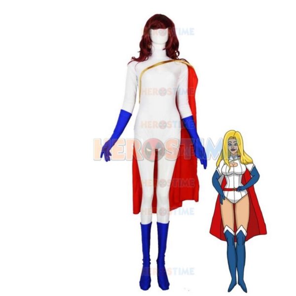 White New Power Girl costume Spandex Female Superhero Costume