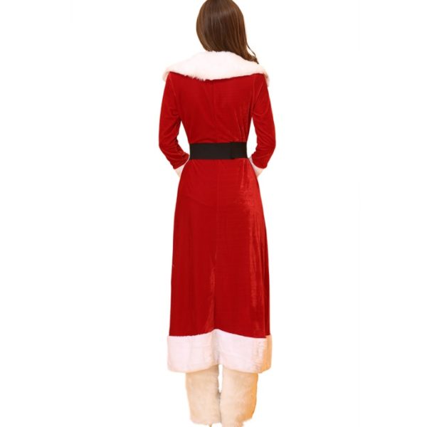 Women Christmas Long Dress Sexy Red Christmas Costumes Santa Claus for Adults Uniform Kimono Xmas Costume+G string+Legs