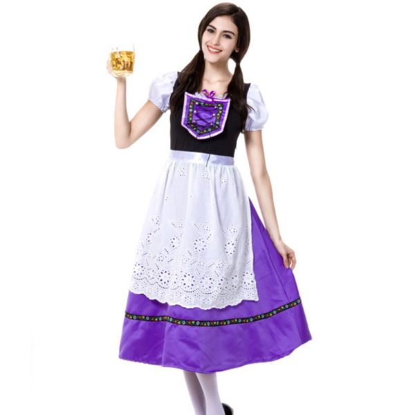 Women Long Purple Oktoberfest Beer Maid Peasant Dress Costume German Wench Costume Cosplay Dress