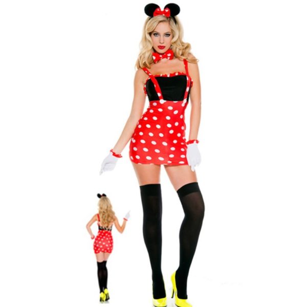 Women Milk Maid Mickey Costume Cosplay Halloween Fashion Outfit Fancy Dress&Ears