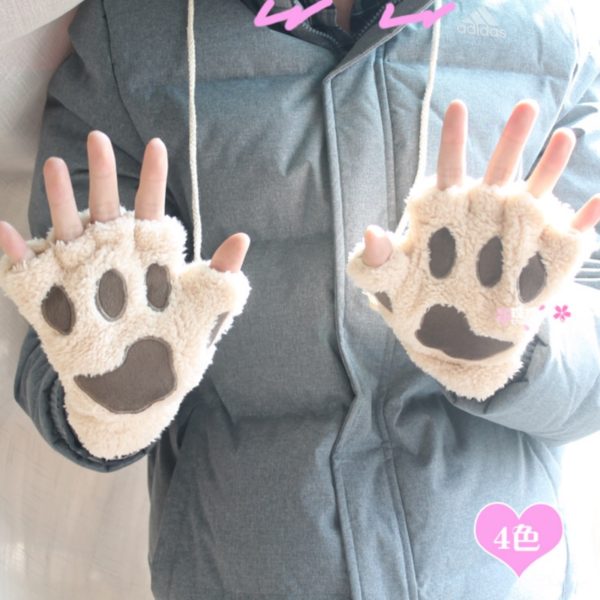 cat’s claw paw semi-finger gloves autumn and winter thickening thermal plush mitring multicolor