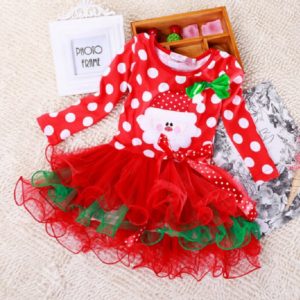 new Christmas girl dress red long-sleeved autumn dress dot baby clothes cotton Christmas party costume kids clothes