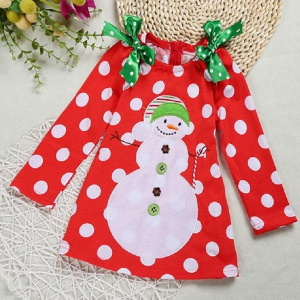 new Christmas girl dress red long-sleeved autumn dress dot baby clothes cotton Christmas party costume kids clothes
